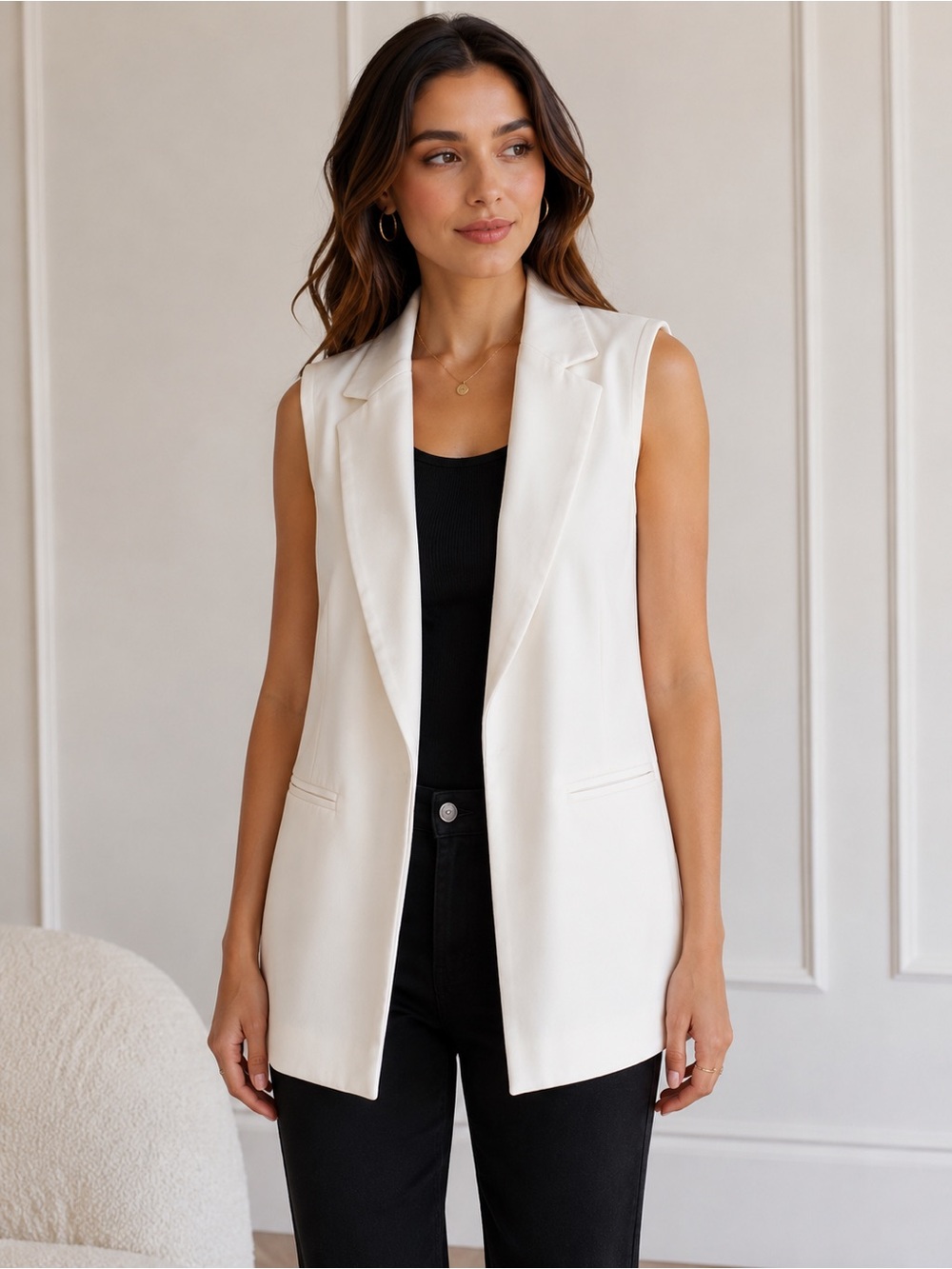 Zara Basic White Sleeveless Blazer Vest Size M